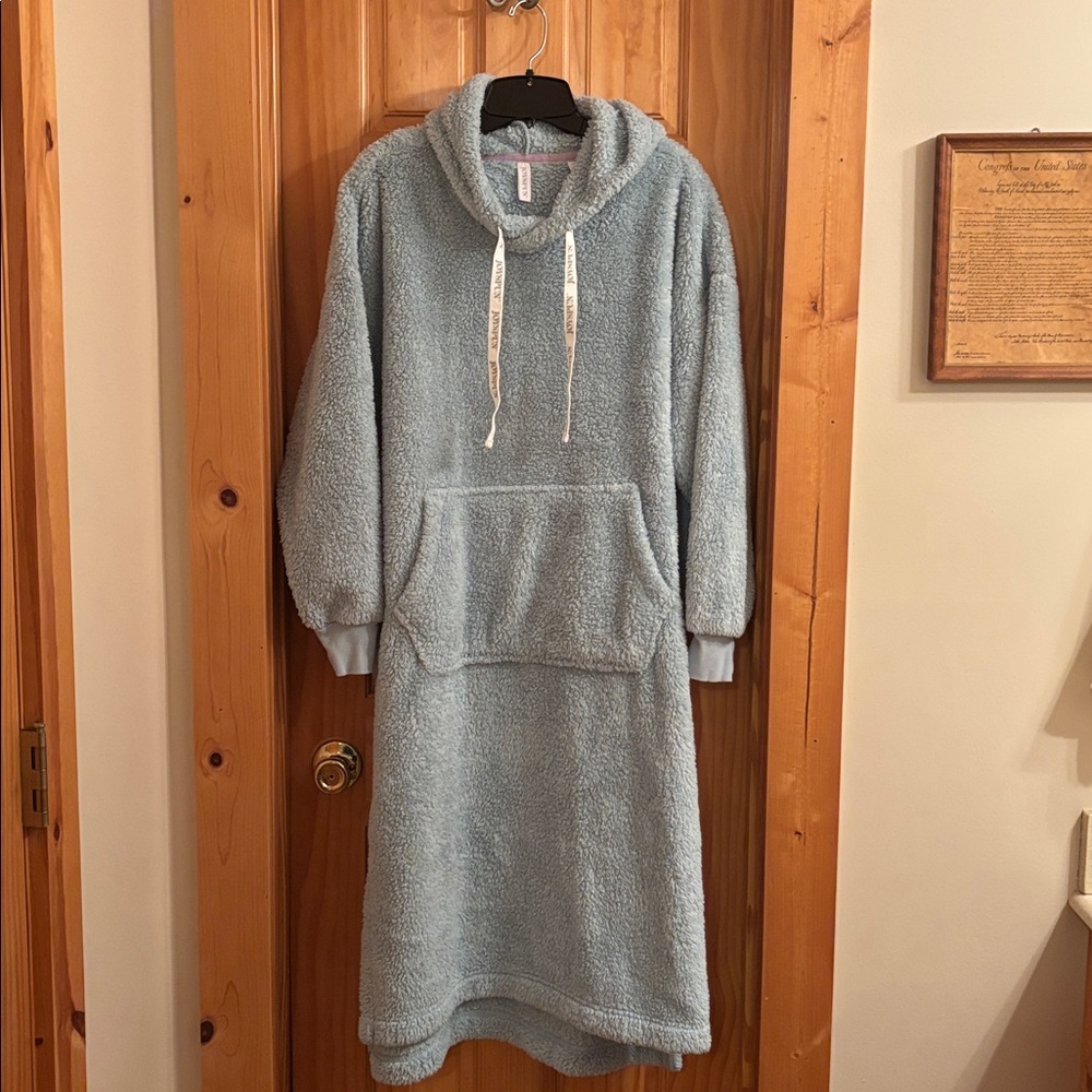 Joyspun Cozy Blue Hooded Fleece Dress